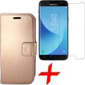 Lederen Hoesje voor Samsung Galaxy J3 (2017) Rose Goud + Screenprotector Tempered Glass - Wallet Book Case Cover van iCall