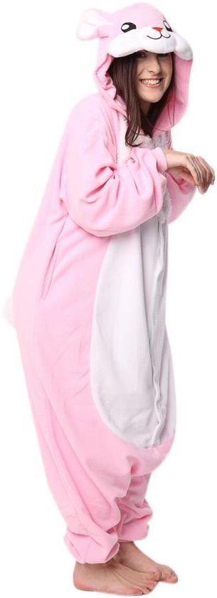 KIMU Onesie pak roze haas kostuum - maat XS-S - konijnenpak jumpsuit huispak | bol.com