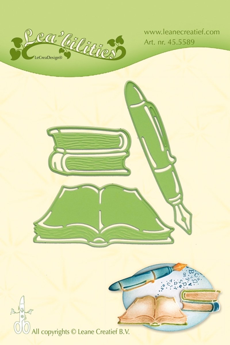 Lea’bilitie Books & Pen snij en embossing mal - snijmal pen inkt boek
