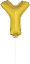 Gouden opblaas letter ballon Y op stokje 41 cm