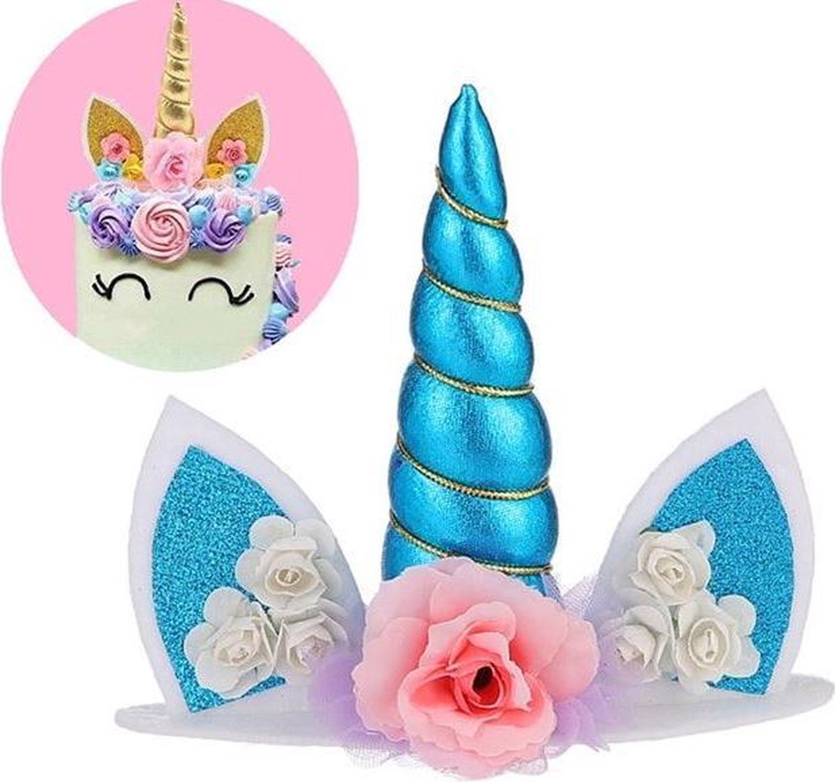 Unicorn / eenhoorn taart topper - cake topper blauw