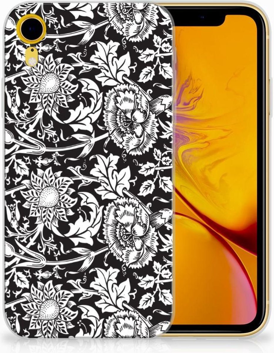 Back Cover voor Apple iPhone Xr TPU Case Black Flowers