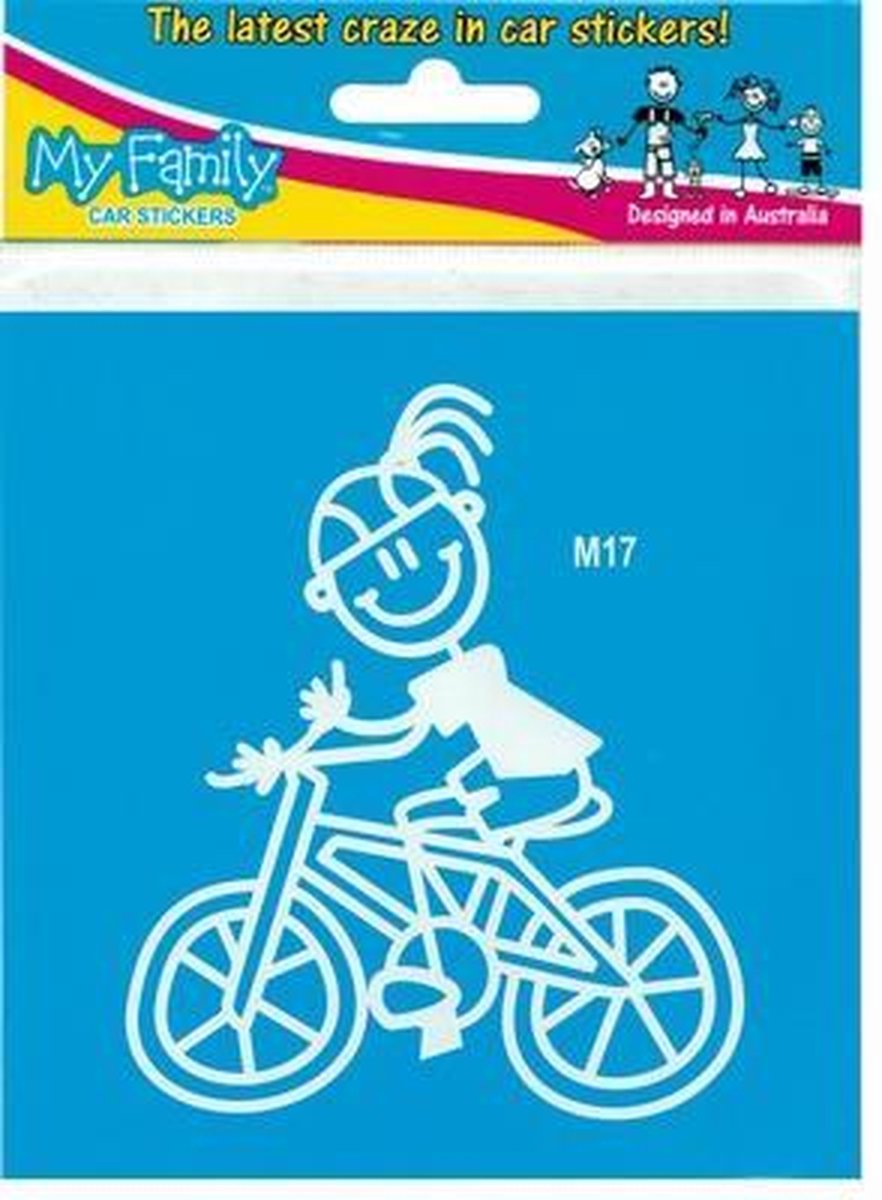Moeder op fiets - autosticker - wit - 11 cm