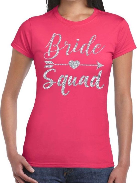 Vrijgezellenfeest Bride Squad Cupido zilver glitter tekst t shirt roze dames  -... | bol