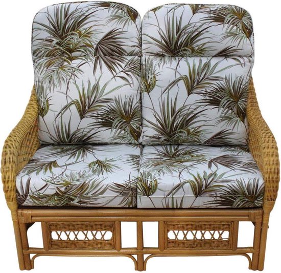 Merg Economisch rotatie Garden Market Place Portofino Rieten meubels - 2-zits bank - creme met Palm  design | bol.com