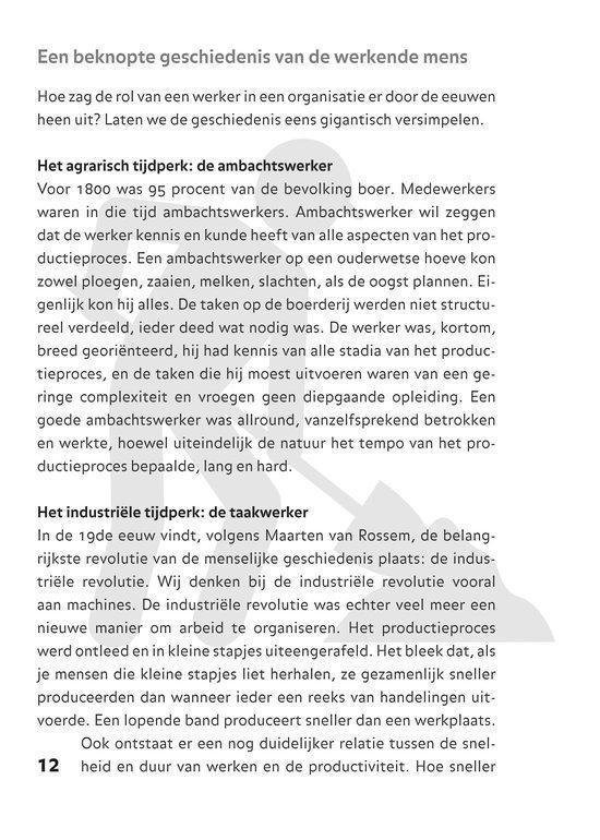 Pagina met tekst over de agrarische en industriële tijdperken en de rol van de werknemer.