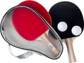 SET OF 2 PLYWOOD TABLE TENNIS BATS 3 STAR WITH 2 BALLS - WINDOW ZIPPER BAG