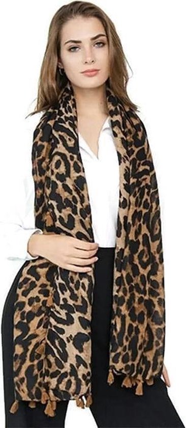 Lange warme luipaard panter leopard print dames sjaal bruin zwart herfst winter - 90 x 180 cm