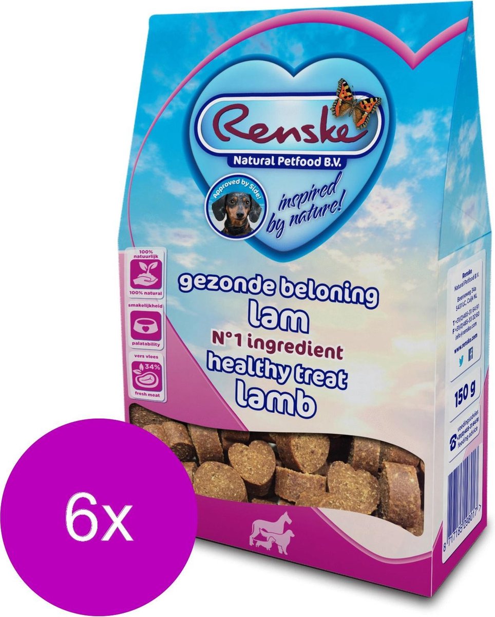 Renske Gezonde Beloning Hartjes 150 g - Hondensnacks - 6 x Lam