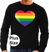 Grote maten Gay pride regenboog hart sweater zwart voor heren 4XL