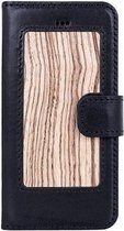 GALATA® telefoonhoesje voor Apple iPhone 6/6s-exclusieve lederen book cover type hoesje met elastische tpu behuizing en magnetische sluiting–hout bewerkt, zwart volledig echt leder