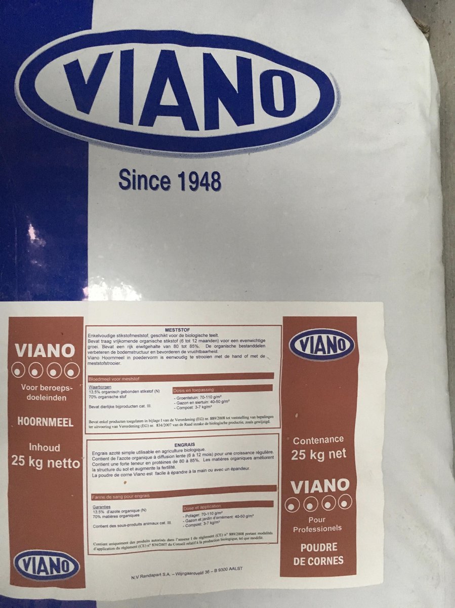 Viano Hoornmeel 25kg (organische stikstof 13%) - Bestelling >6 zakken, levering op pallet (+1 werkdag) - inhoud: 25kg - geschikt voor biologische teelt
