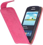 Polar Echt Lederen Samsung Galaxy Core i8260 Flipcase Hoesje Fuchsia - Cover Flip Case Hoes