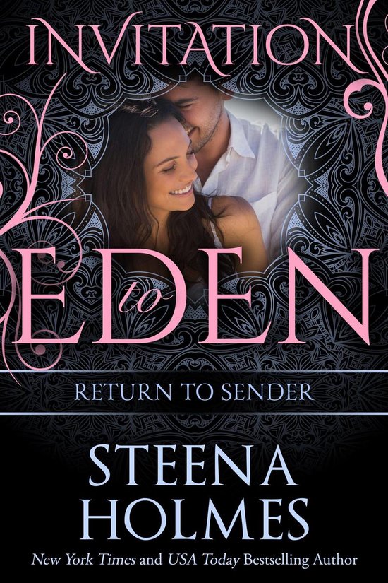 Boekcover 'Invitation to Eden - Return to Sender' met een stel dat elkaar omhelst, met tekst.