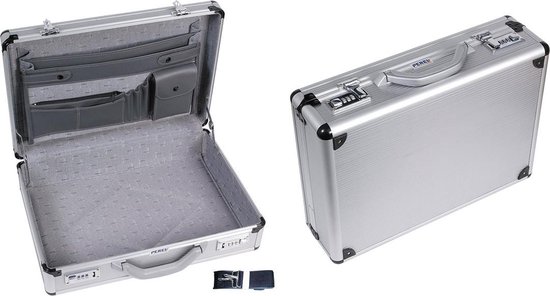 Perel Aktenkoffer, 2 cijfersloten, schouderriem, aluminium, grijs, 460 x 335 x 110 mm