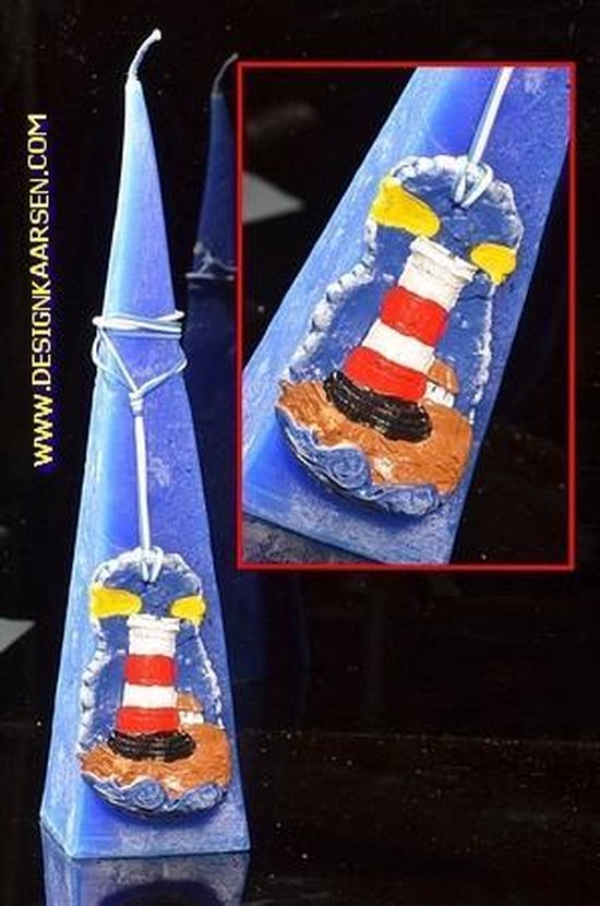 Zee kaars, BLAUW, met vuurtoren, piramide 30 cm