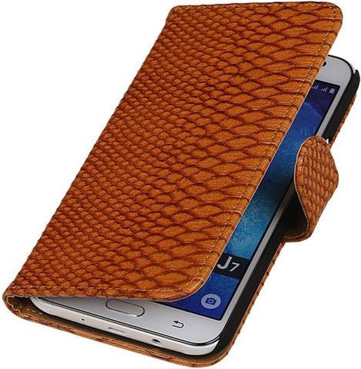 Samsung Galaxy J7 Snake Slang Booktype Wallet Hoesje Bruin - Cover Case Hoes
