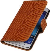 Samsung Galaxy J7 Snake Slang Booktype Wallet Cover Bruin - Cover Case Hoes