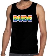 Dude gay pride tanktop/mouwloos shirt zwart heren S