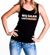Nederland supporter tanktop / mouwloos shirt Wij gaan LeeuWinnen zwart dames - landen kleding M