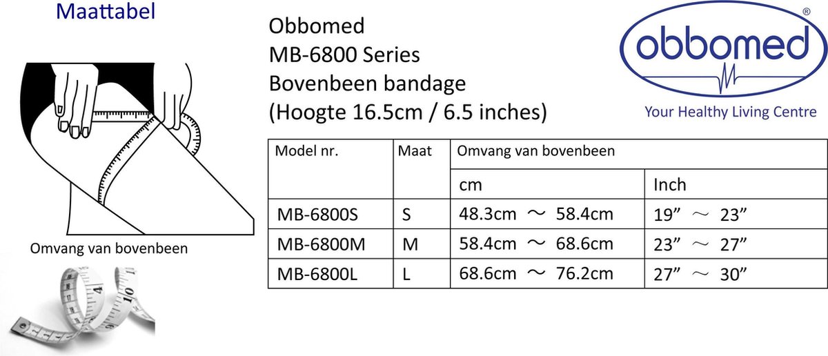 Goedkoopste Bovenbeenbandage - met stevig klittenband - maat L - Obbomed MB 6800L