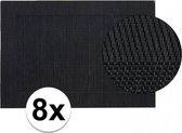 8x Placemat gevlochten zwart 45 x 30 cm