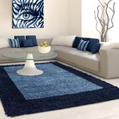 Hoogpolig shaggy vloerkleed 200x290cm  marine blauw lijstmotief