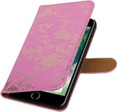 Étui portefeuille de type livre en dentelle rose pour Apple iPhone 7 Plus