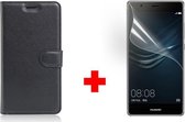 Huawei P9 Plus - zwart agenda hoesje + screenprotector