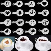16-Delige Barista Tools - Latte Art Set - Koffie / Cappuccino / Cacao Sjablonen