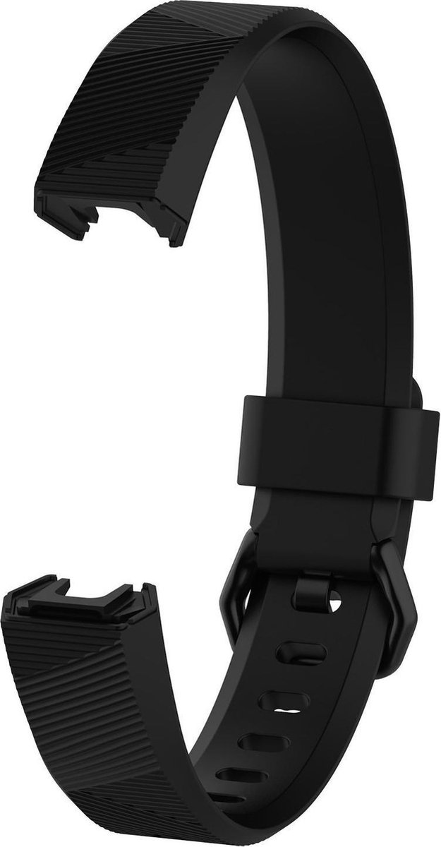 KELERINO. Siliconen bandje geschikt voor Fitbit Alta (HR) - Gespsluiting - Zwart - Large