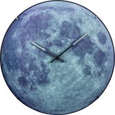 NeXtime - Wandklok -  35 cm - Bol Glas - Blauw - 'Moon dome'