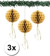3 papieren Kerst decoratie ballen goud 30 cm