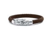 SILK Jewellery - Zilveren Armband - Arch - 853BRN.21 - bruin leer - Maat 21