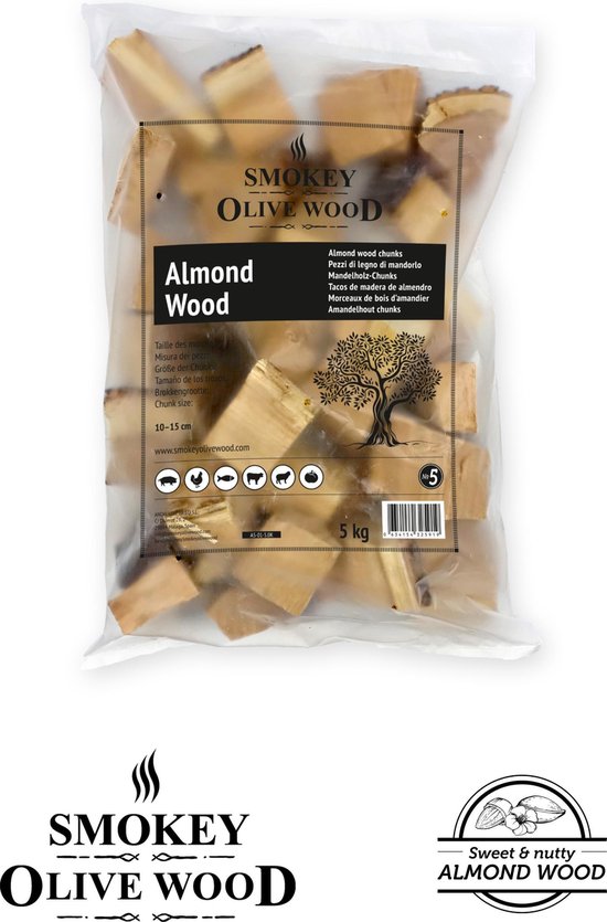 Smokey Olive Wood - Chunks - 5 kg Amandel - hout voor de barbecue en smoker - grote brokken/chunks ø 5-10cm