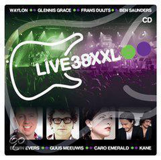 Albumhoes 'LIVE38XXL' met gitarenframe en foto's van artiesten.