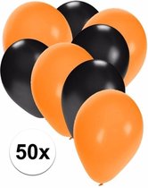 50x ballonnen oranje en zwart - knoopballonnen
