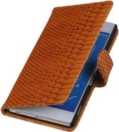 Sony Xperia Z4 / Z3 Plus Snake Slang Booktype Wallet Hoesje Bruin - Cover Case Hoes