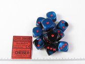 Chessex dobbelstenen set, 12 st. 6-zijdig, 16mm Gemini Black-Starlight w/red