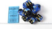 Chessex 12 x D6 Set Gemini 16mm - Black-Blue/Gold