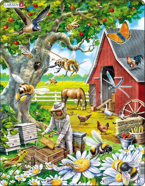 Larsen De imker bij de bijen – Puzzel – Dieren – Bijen en imker – Educatieve legpuzzel voor kinderen – 53 stukjes – Gemaakt in Noorwegen – Extra dikke 2,5 mm stukjes – Tray met vaste rand