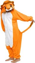 KIMU Onesie Oranje Leeuw Pakje - Maat 110-116 - Leeuwenpak Kostuum EK WK Pak - Kinder Zacht Fleece Huispak Jumpsuit Pyjama Jongen Meisje Festival