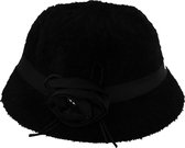 Dielay - Dameshoed met Lint en Bloem - Cloche - Wol en Acryl - One Size - Zwart