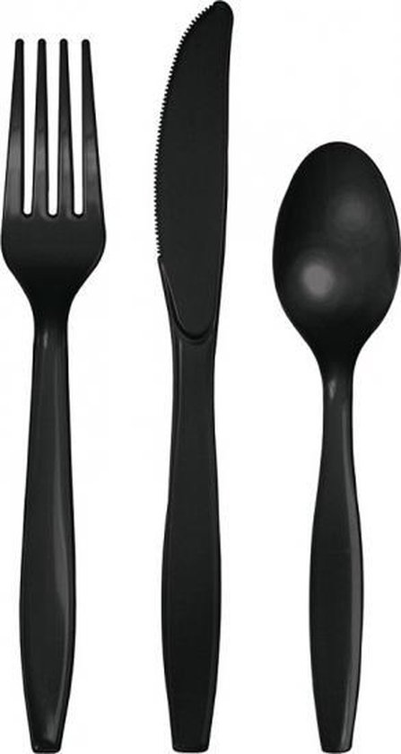 knal pols Persoonlijk Zwart plastic bestek 24 delig - messen/vorken/lepels - herbruikbaar |  bol.com