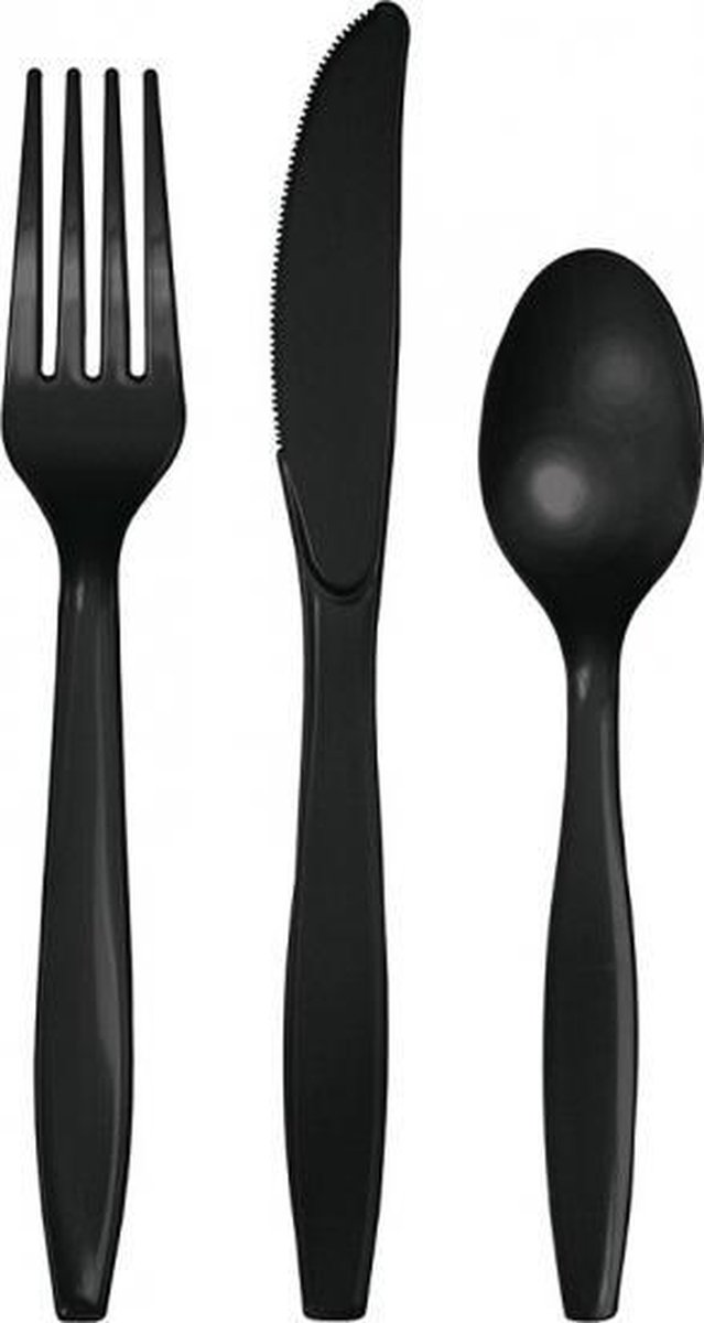Zwart plastic bestek 24 delig - messen/vorken/lepels - herbruikbaar |  bol.com