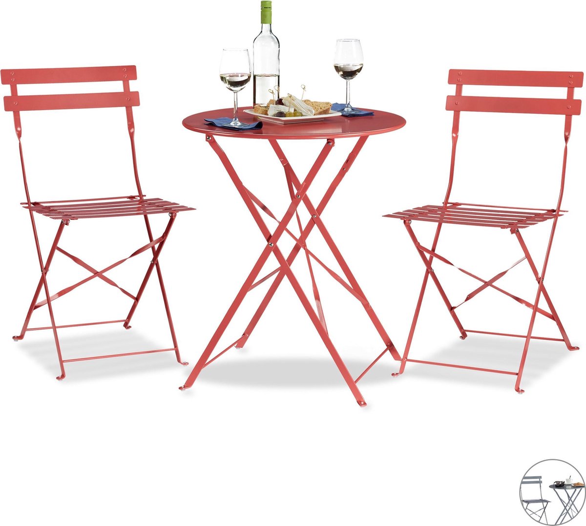 relaxdays bistroset rond 2 stoelen, 1 tafel opklapbaar