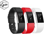3-Pack Siliconen Banden voor de Fitbit Charge 2 - Klein / Small – Watchband voor de Fitbit Silicoon – Rood (Red) / Zwart (Black) / Wit (White) – Band met Gespsluiting
