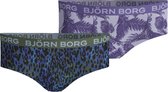 Björn Borg - Meisjes - Panterprint Hipster 2-Pack - Blauw/Groen/Multicolour/Paars - Maat 146-152