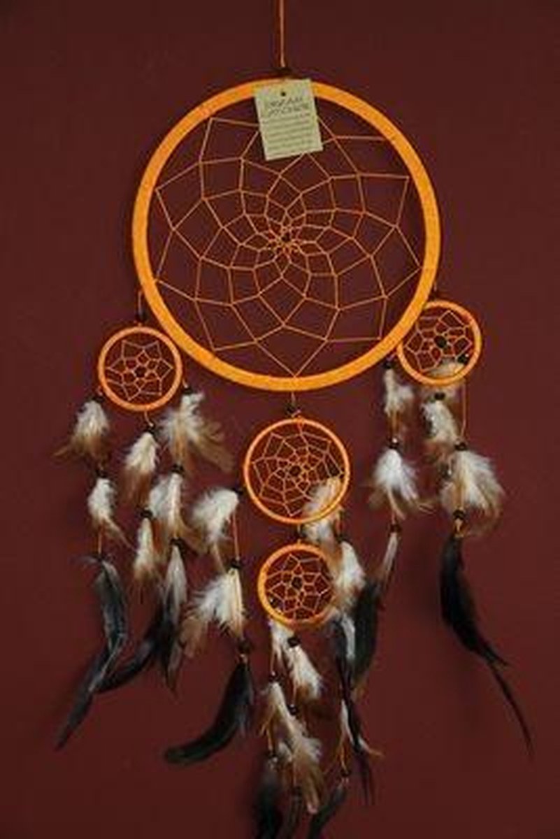 Zus & Zo Dromenvanger / Dreamcatcher Ø22cm met kleintjes - oranje