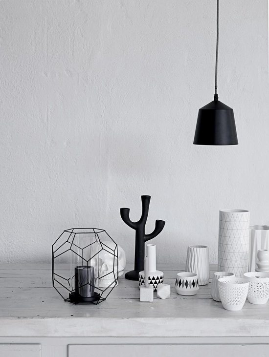 Bloomingville - Windlicht Graphic - Metaal/Glas - Grijs - Ø14xH18 cm